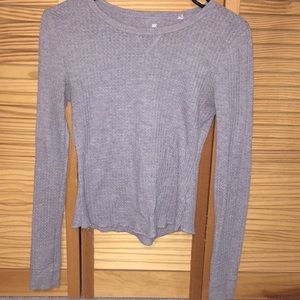 Grey long sleeve waffle knit shirt